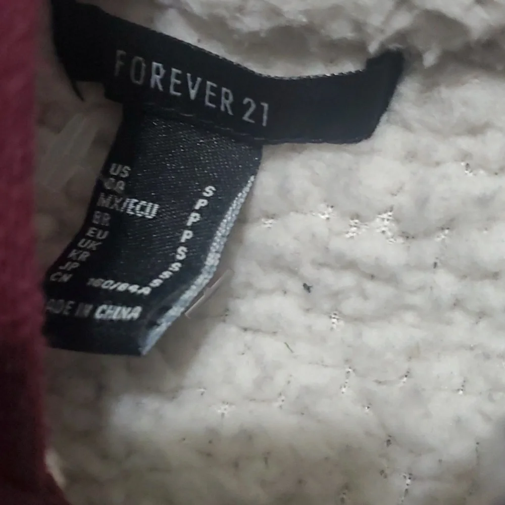 Forever 21 Jacket Mens Size Small  Burgundy Sherpa-Lined Hoodie Zippered